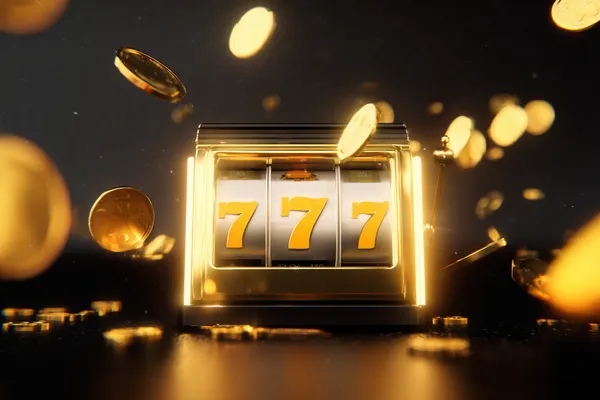 A woman smiling while playing online games on her laptop, surrounded by neon casino elements, showcasing D63’s diverse game collection.